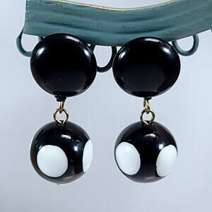 Black and White Polka Dot Beaded Drop Earrings Retro Statement Jewelry